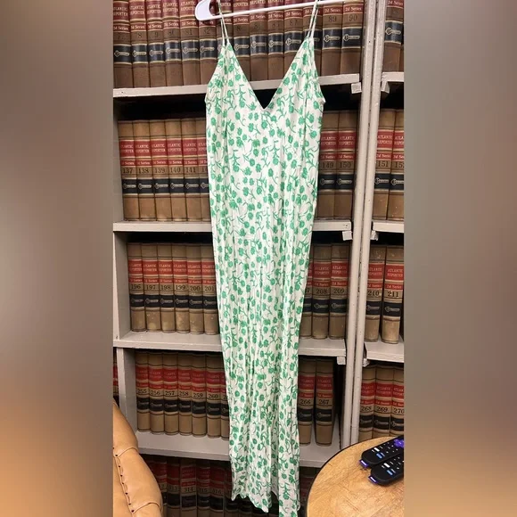 Zara White Maxi Dress with Green Floral Print - Picture 3 of 3